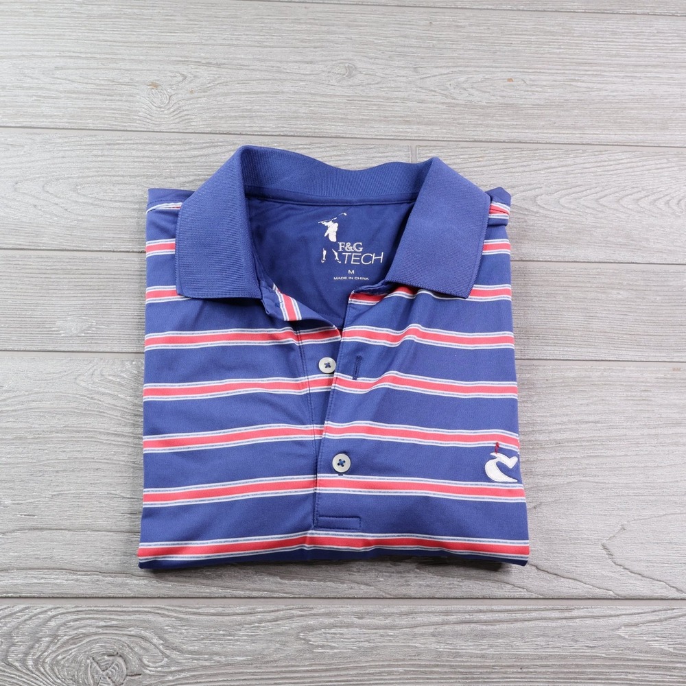F&G Tech Caves Valley Golf Club Polo Men's M Blue Red White Stripe